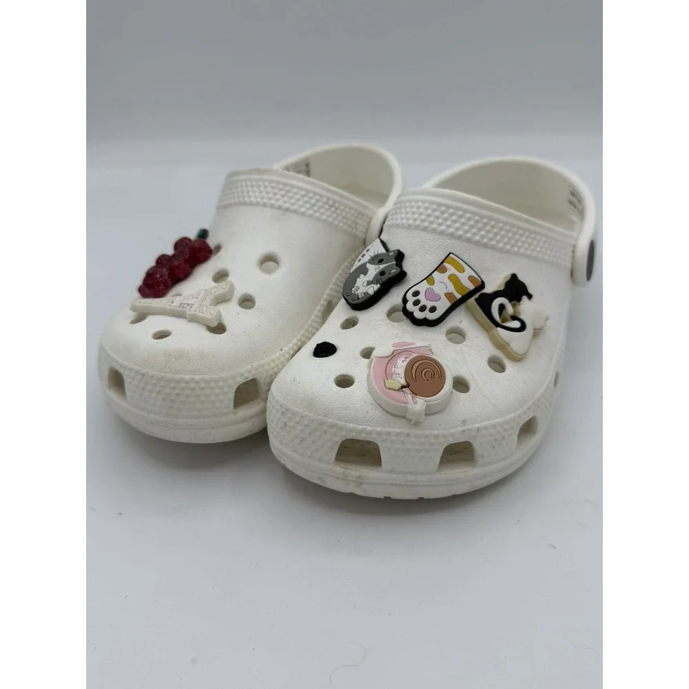 Crocs Kids' Classic White Clogs With Jibbitz Charms Size C11